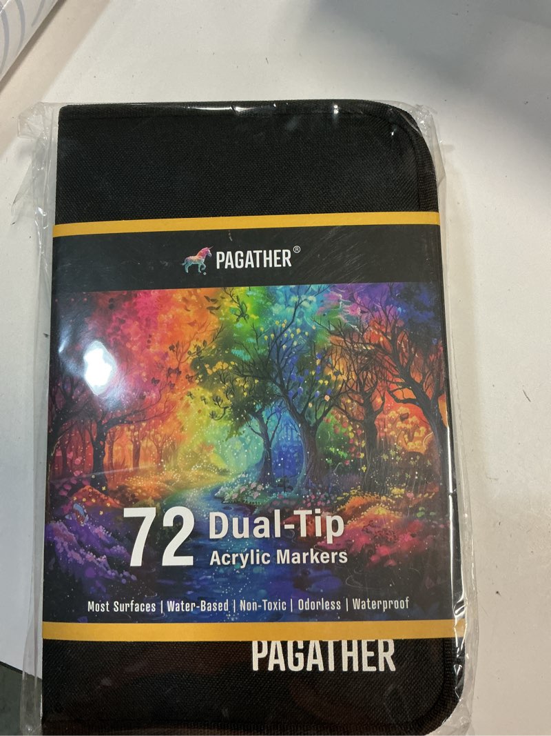 Condition photo showing New/Like New for 72 Colors Acrylic Paint Markers, Dual Tip with Fine Tip and Brush Tip Pens for Stone, Wood, Calligraphy, Canvas, Ceramic, Metal, Glass, Rock Painting, DIY Crafts Art Supplies Kit