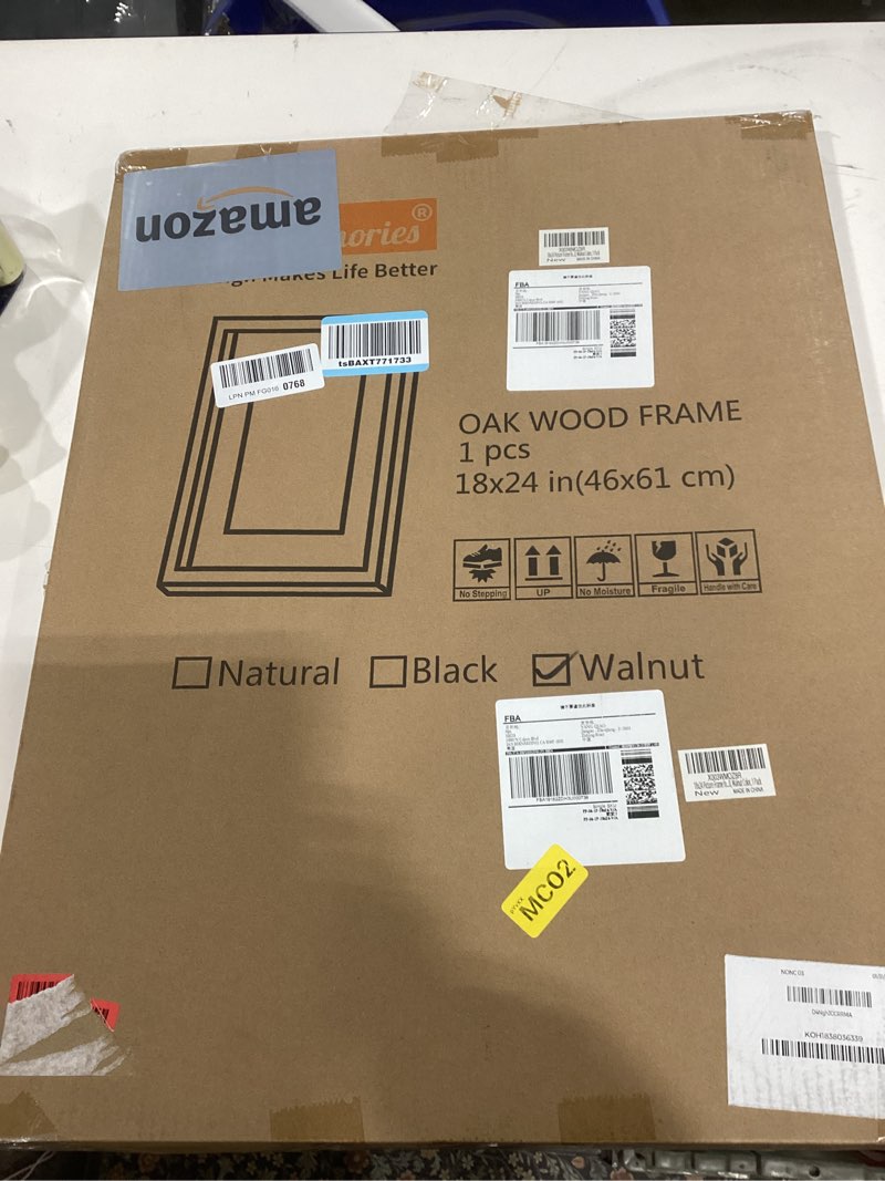 Condition photo showing New/Like New for Fun Memories 18x24 Wood Frame, Natural Solid Oak Wood Poster Frame 24 x 18 with Tempered Glass, Wood Picture Frame 18 x 24 for Posters, 18''x24'' Matted Frame for 16x20 Picture, Walnut Color Walnut 18x24 - 1P