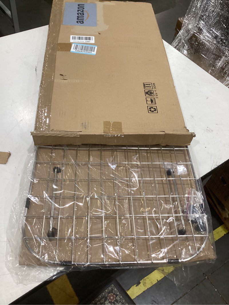 Condition photo showing As Is for sink protector grid 26-1/16" x 14-1/16", rear drain with corner radius 3-1/2", 304 stainless steel material (rear drain) 26-1/16" x 14-1/16" rear drain