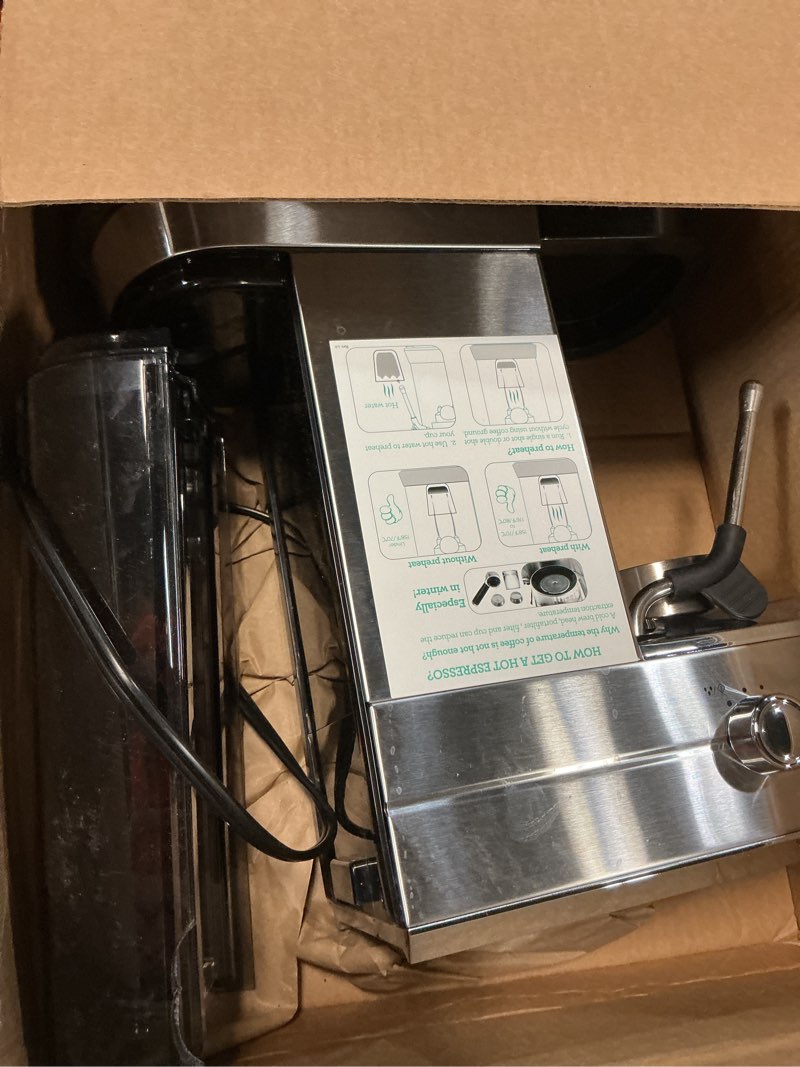 Condition photo showing As Is for casabrews cm5418 espresso machine 20 bar, compact espresso maker with steam milk frother, stainless steel coffee machine with 34oz removable water tank for cappuccino, gift for women or men, silver a-silver button