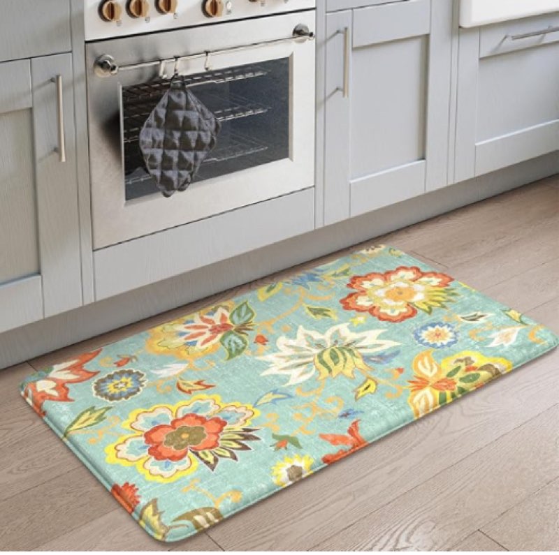 LEEVAN Anti Fatigue Kitchen Mats for Floor, 20" x 32" Multi Floral Cushioned Kitchen Rugs,Non-Slip Waterproof Kitchen Sink Standing Mat Wipe Clean for Kitchen Floor