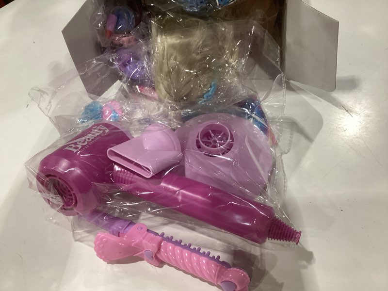 Condition photo showing As Is for golray hair styling doll head makeup kit nail art girls toys,hair salon toy/ real cosmetics nail polish,hairdryer curling iron stylist play toy princess girl birthday gifts 3 4 5 6 7 8+ years old