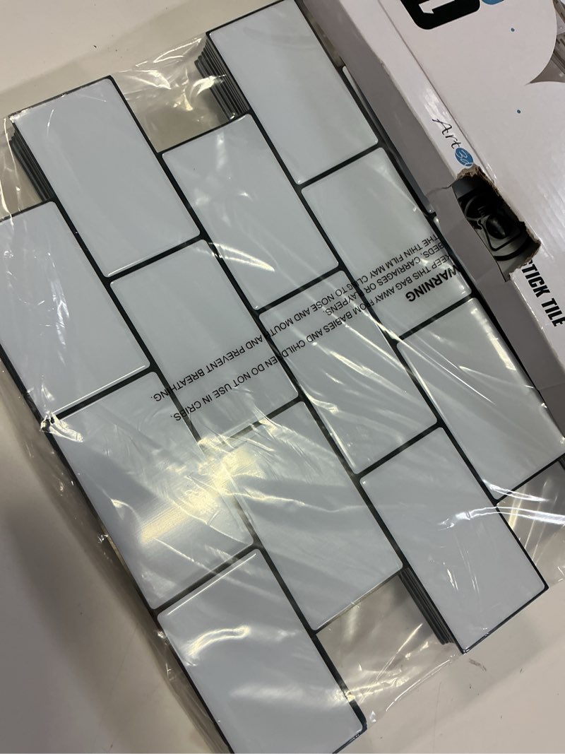 Condition photo showing New/Like New for art3d peel and stick backsplash for kitchen white subway (10 tiles, thicker design) white with black grout