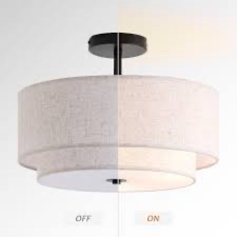 3-Light Semi Flush Mount Ceiling Light,16" Close to Ceiling Light Fixtures with Farmhouse Fabric Lin