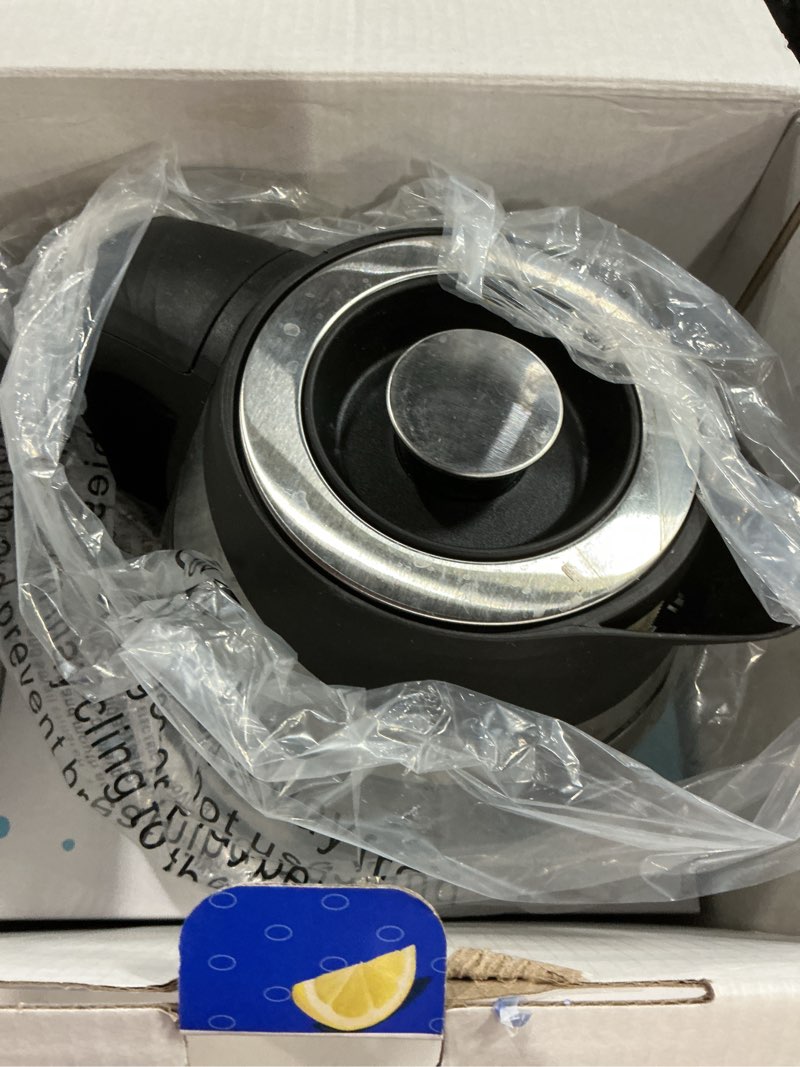 Condition photo showing As Is for chefman electric kettle with temperature control, 5 presets led indicator lights, removable tea infuser, glass tea kettle & hot water boiler, 360° swivel base, bpa free, stainless steel, 1.8 liters 1.8l - stainless steel - tea infuser - temperature control