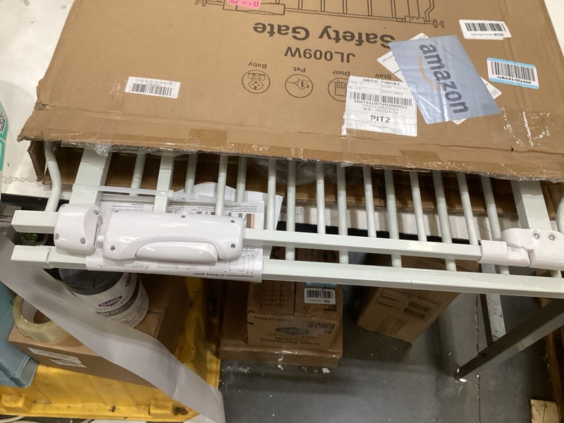 Condition photo showing Good Condition for extra wide baby gate 57.5-71.65 pressure mounted,child dog pet safety gates with walk through door for doorways stairs no drilling in door,white 57.5-71.65inch