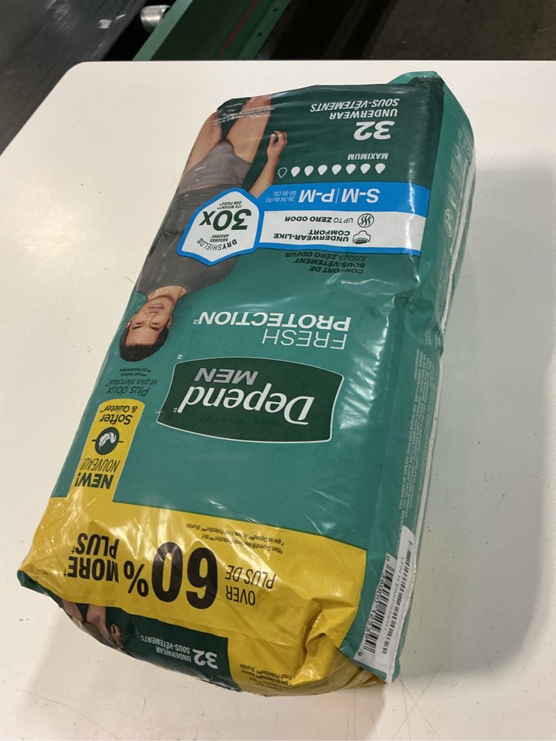 Condition photo showing New/Like New for depend fresh protection adult diapers, incontinence underwear for men, disposable, maximum, small/medium, grey, 32 count, packaging may vary small/medium 32