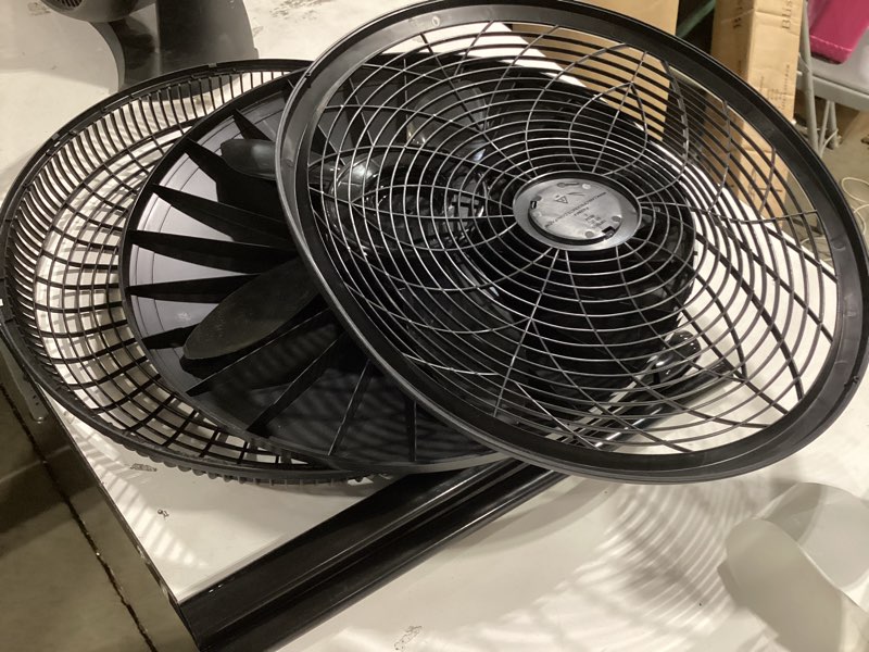 Condition photo showing As Is for lasko pedestal fan, oscillating fan for bedroom with adjustable height and 3 cooling speeds, portable, 18", black, 1827
