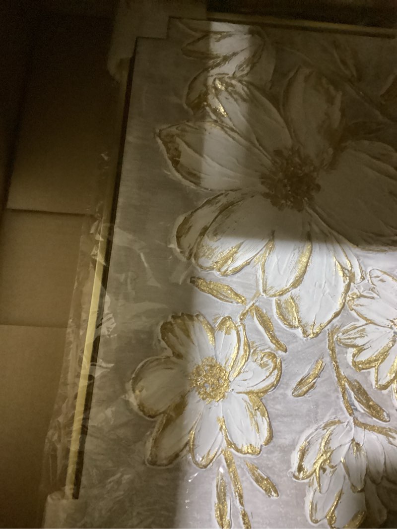Condition photo showing Good Condition for yihui arts textured gold foil floral wall art - 3d white & gold relief painting in floating frame, ideal for living & bedrooms textured flower art 24"l x 16"w
