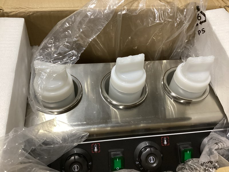 Condition photo showing Good Condition for electric sauce warmer dispenser,525w commercial stainless steel countertop hot caramel chocolate cheese warmer with 3x0.68qt squeeze bottles 86-185?