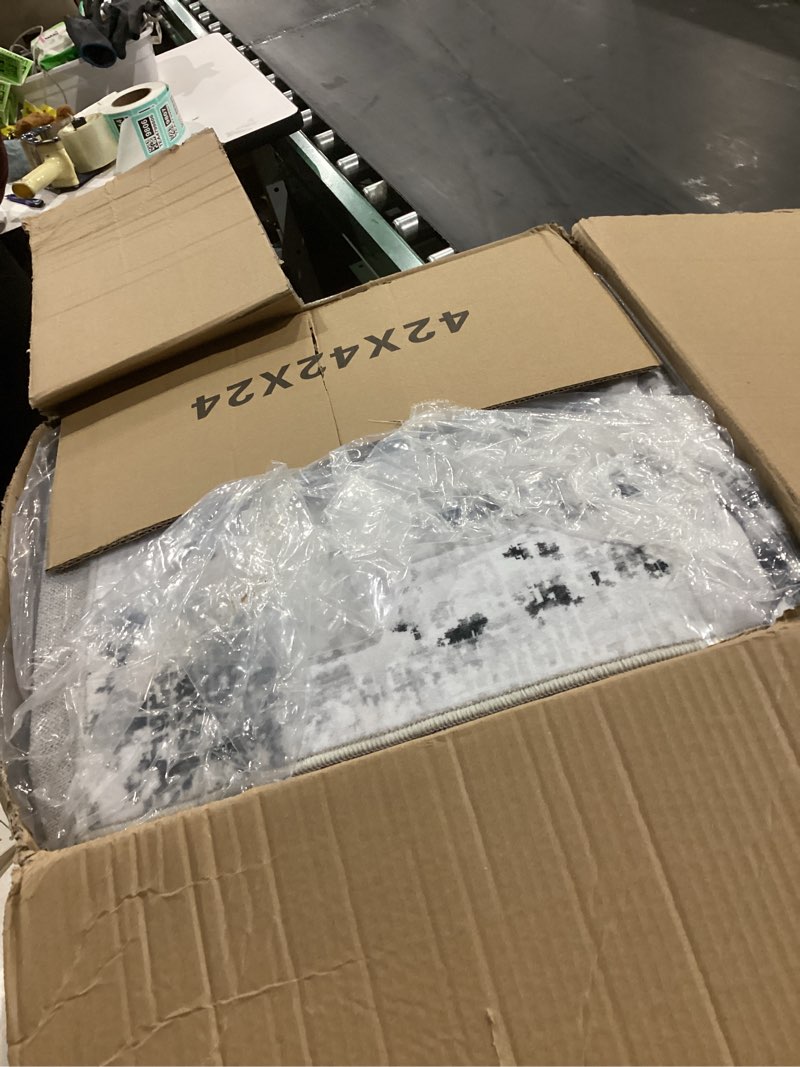 Condition photo showing As Is for 8x10 Modern Abstract Rug Faux Wool Accent Ultra Soft Machine Washable Rug Non Slip Non Shedding for Bedroom Dining Room Office Home, Grey Grey 8' x 10' (Rectangular)