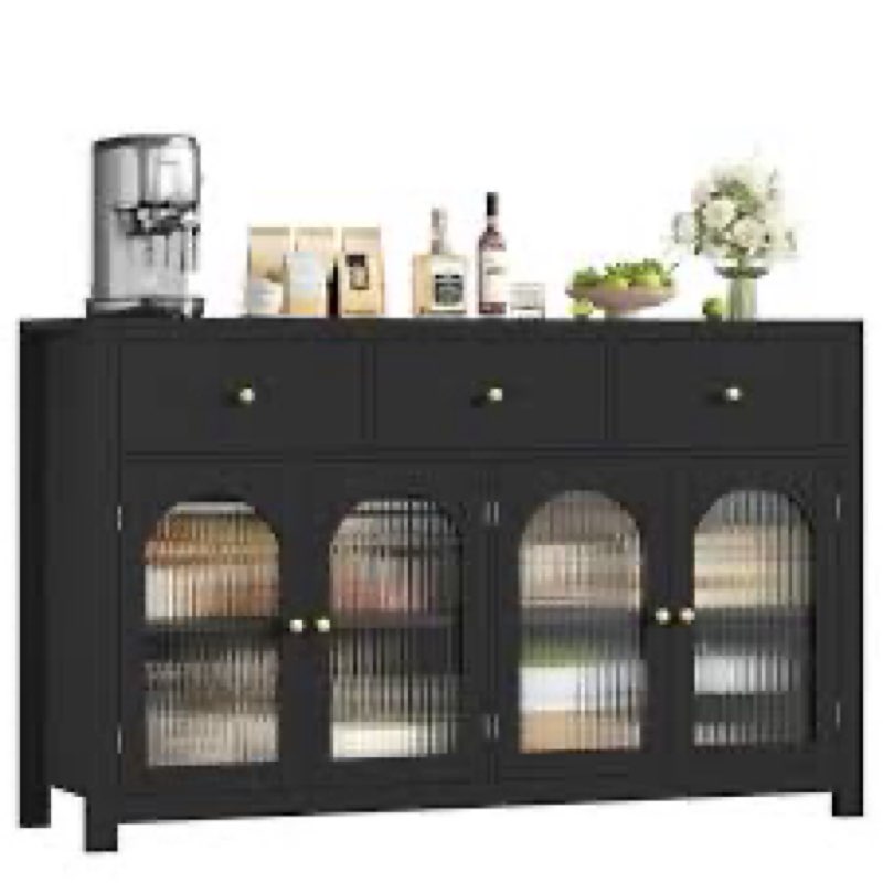 55" farmhouse sideboard buffet cabinet with storage, large glass display cabinet console coffee bar 