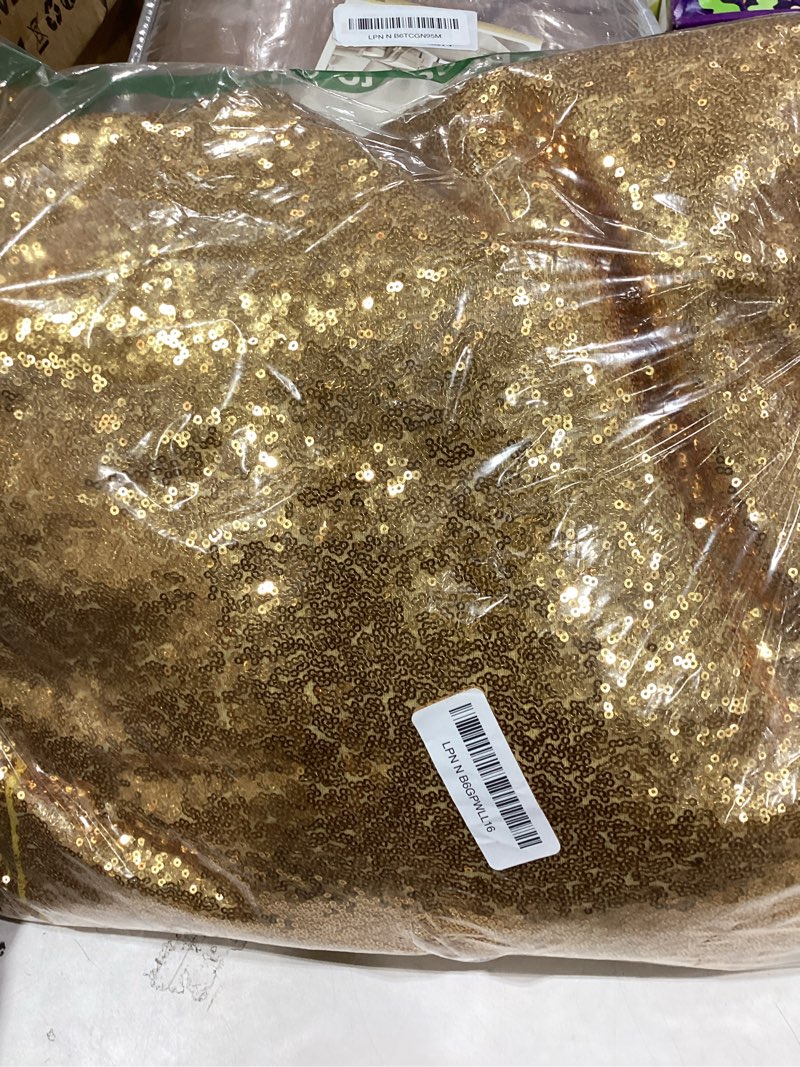 Condition photo showing New/Like New for QueenDream Gold Sequin Backdrop Curtain Party Decorations: 10ft x 10ft Glitter Background Sequin Fabric for Wedding Birthday Ceremony 10ft x 10ft Gold