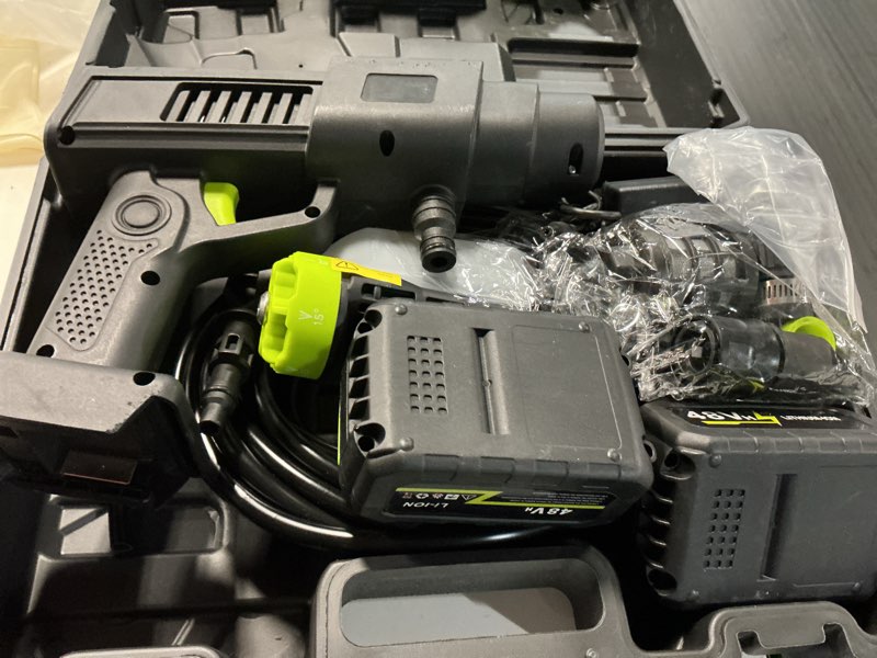 Condition photo showing Good Condition for portable car washer accessories,6-in-1 nozzle,33ft hose for car, patio, fence, garden green