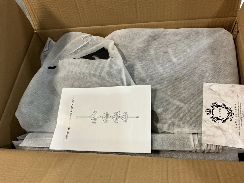 Condition photo showing Good Condition for Matte Black Tension Shower Caddy Corner Organizer, Rust-Proof Stainless Steel | 4 Deep Adjustable Shelves, Anti-Slip Tension Pole 34–114” | Hooks, Towel Bar & Soap Holder for Clean Modern Bathrooms