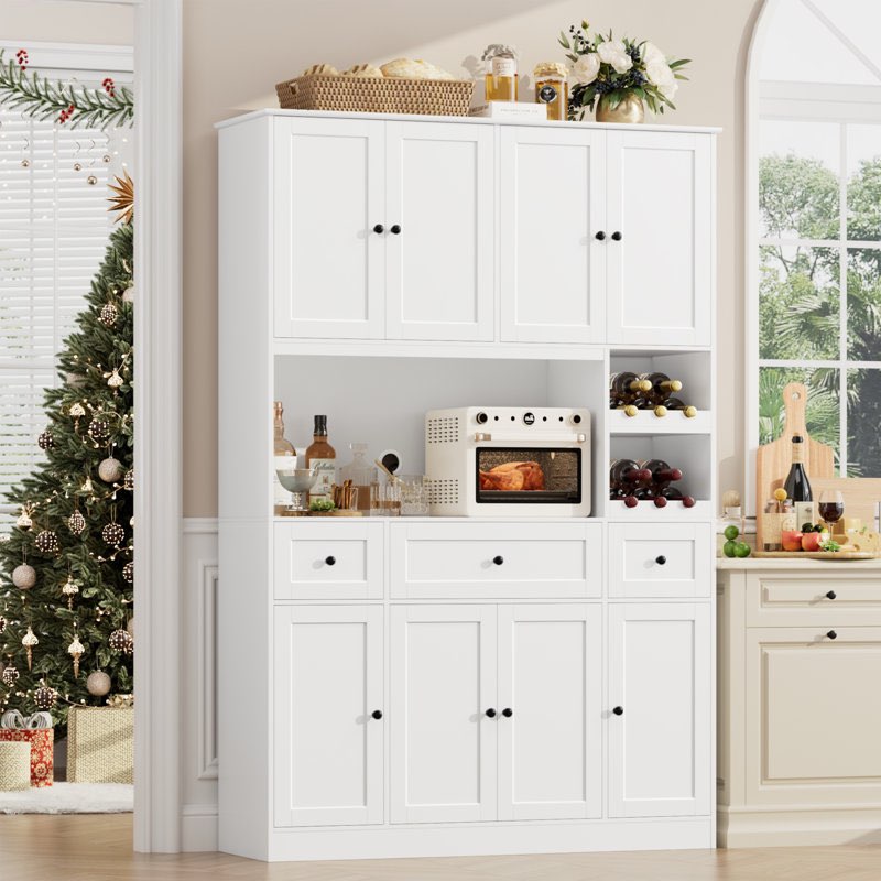 72.1'' Large Kitchen Pantry, Coffee Bar Cabinet with Removable Wine Racks