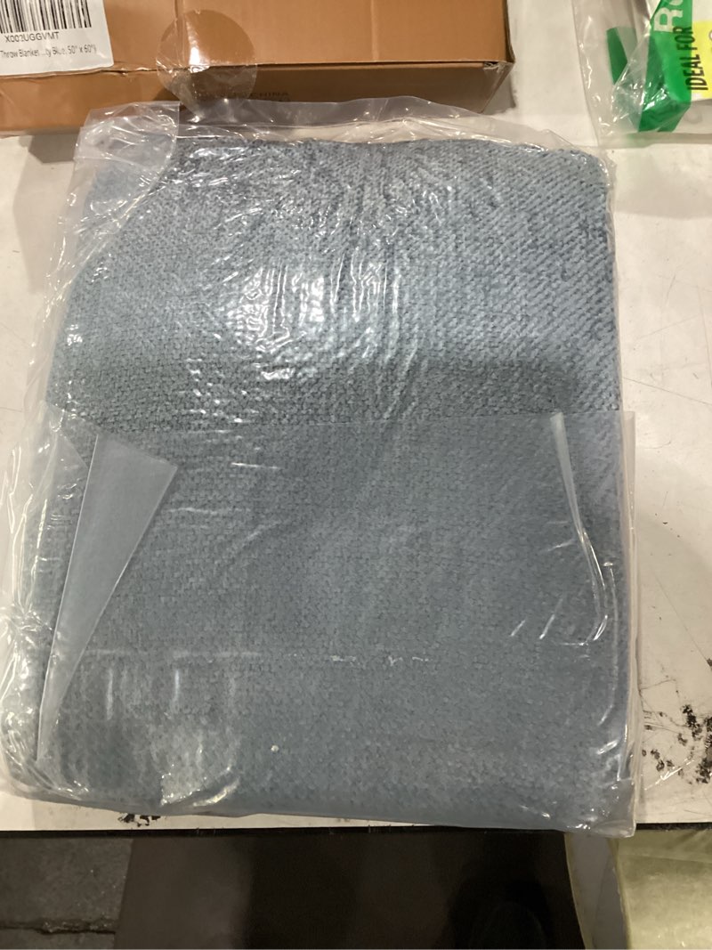 Condition photo showing New/Like New for recyco throw blanket soft cozy chenille throw blanket with fringe tassel for couch sofa chair bed living room gift (dusty blue, 50'' x 60'') dusty blue 50'' x 60''