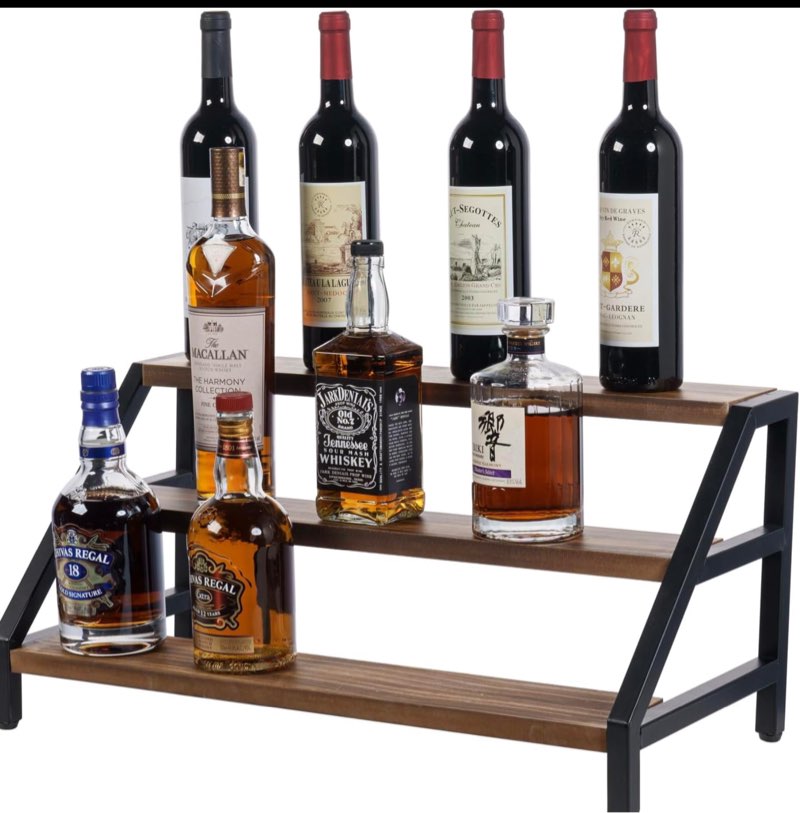MyGift 4-Bottle Countertop Rustic Brown Wood Wine Rack (3 Tier Wine Bottle Rack)
