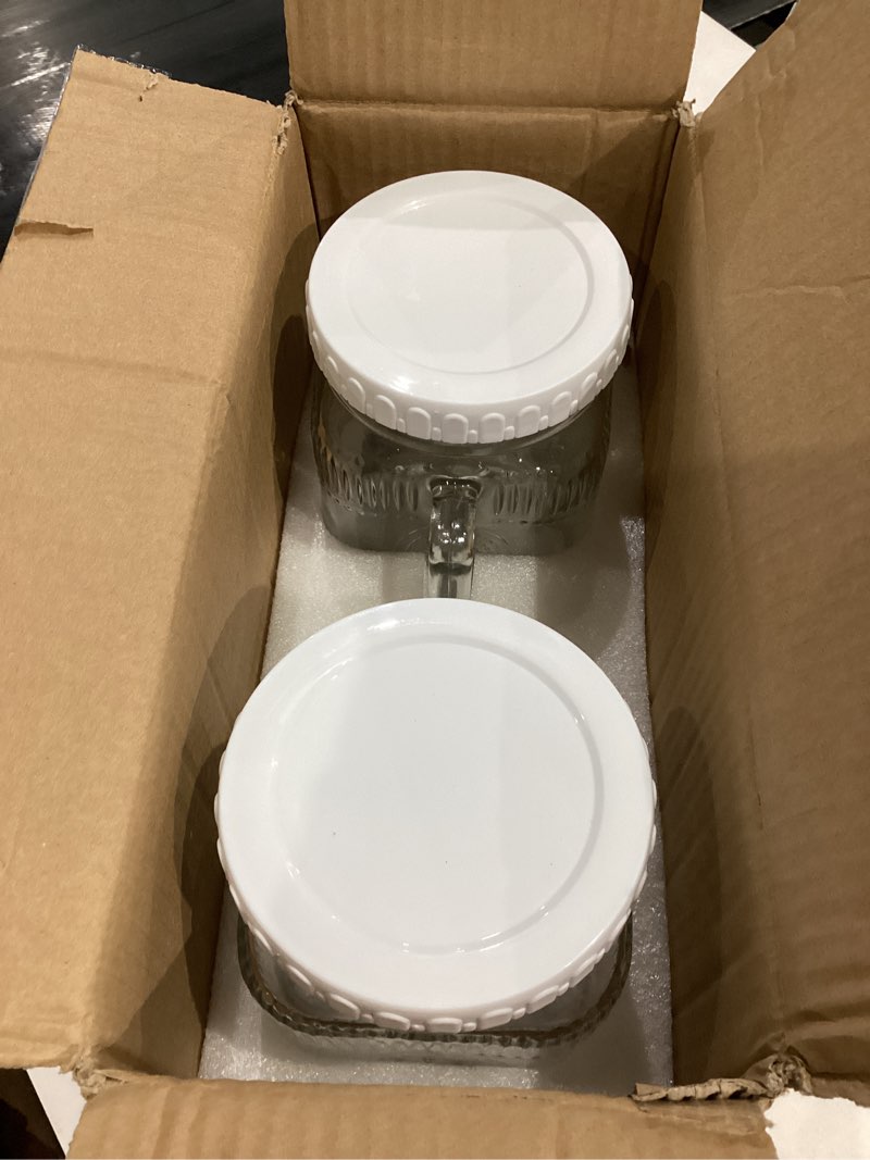 Condition photo showing Good Condition for Amzcku 2 Pack Large Glass Mason Jars, 74 oz Wide Mouth with Lid with Handles for Fridge, Glass Canisters for Food Storage, DIY Decor, Perfect for Sugar, Flour, Cookies, Pickles, and More