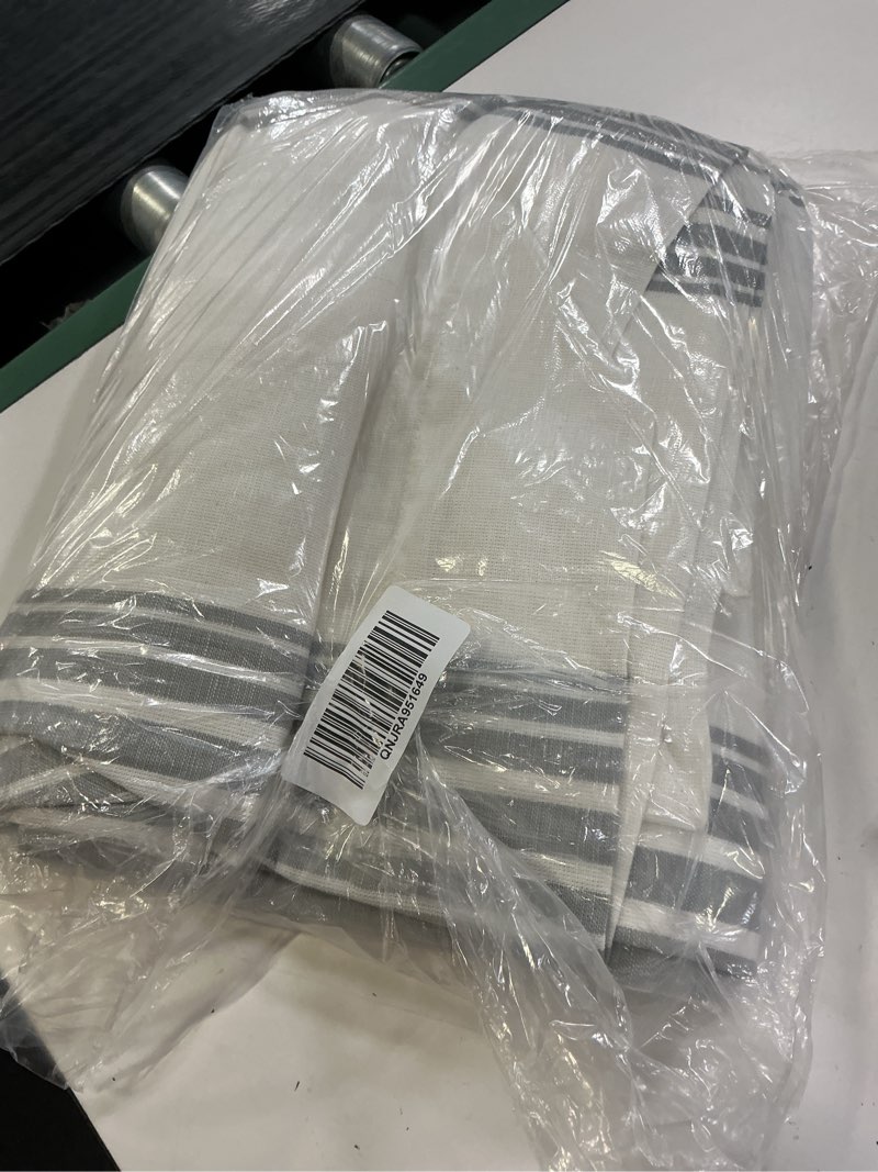 Condition photo showing Good Condition for coastal stripe linen cotton curtain - single panel, 48x96, ivory/fog