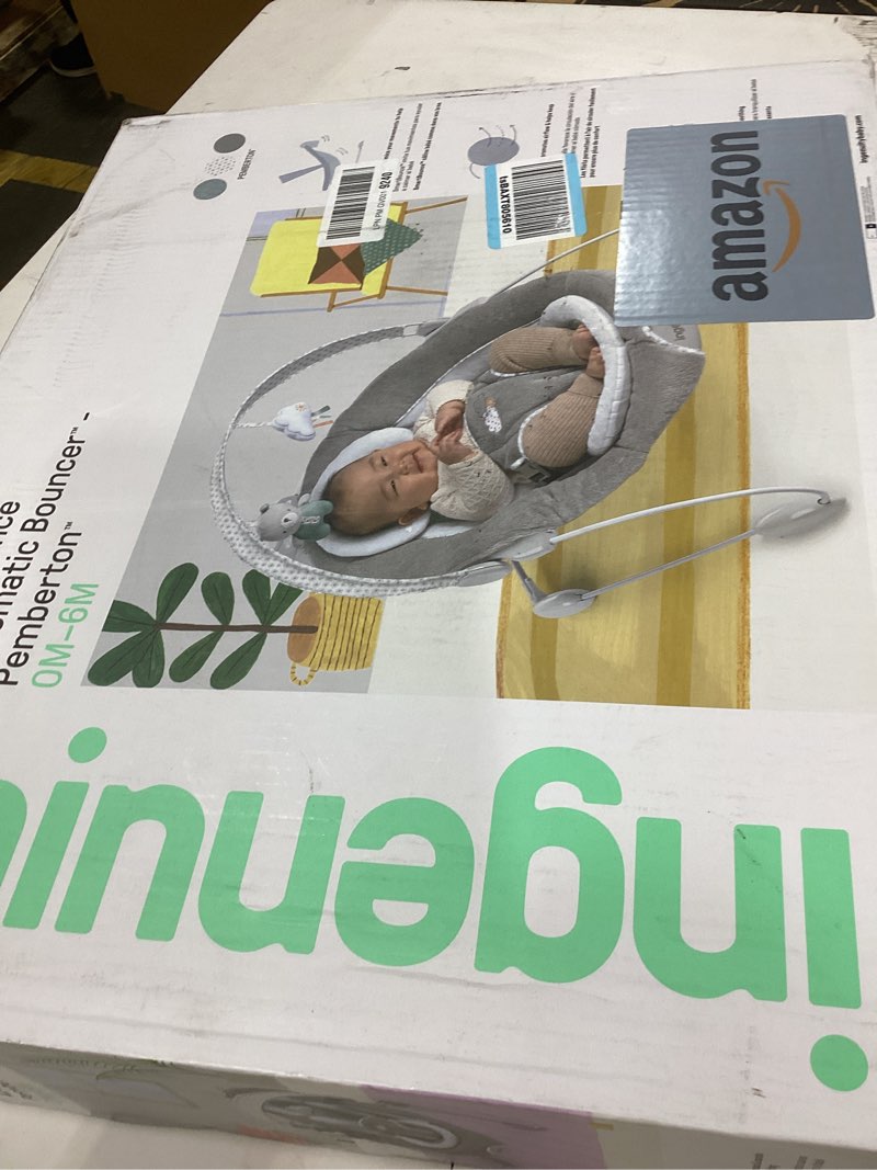 Condition photo showing New/Like New for ingenuity smartbounce automatic baby bouncer seat with white noise, music, toy bar & 2 plush infant toys, 0-6 months up to 20 lbs (pemberton)