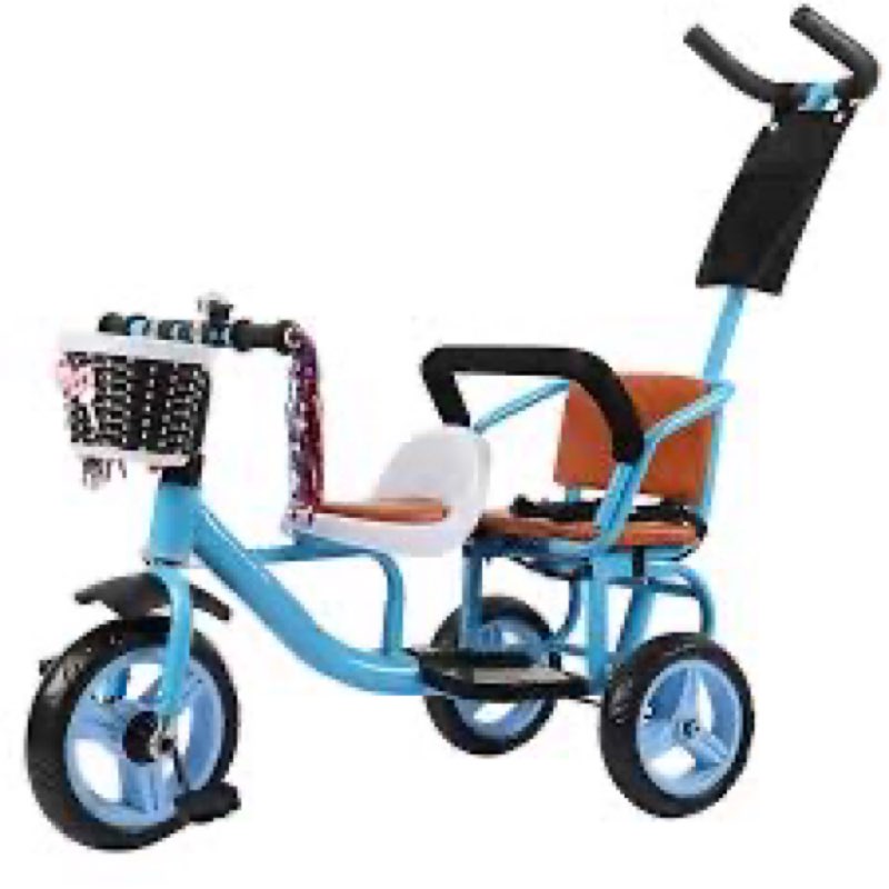 Kids Trike Bike Stroller- Double Tricycle Easy for Toddler with Removable Push Handle,Safety Harness,High Carbon Steeltrike Frame,Boys and Girls Ages Year Old,Blue