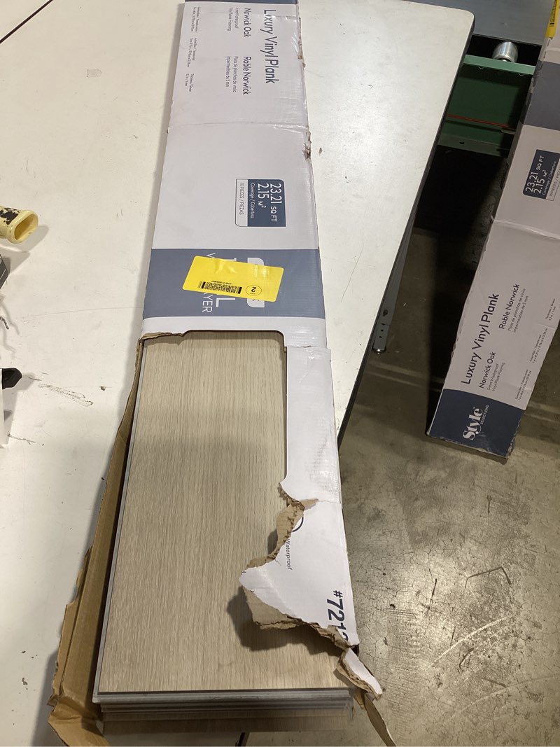 Condition photo showing As Is for style selections norwick oak 12-mil x 7-in w x 48-in l waterproof luxury vinyl plank flooring