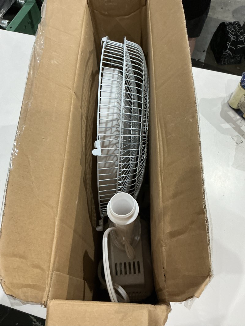 Condition photo showing As Is for holmes 12 inch oscillating table fan 3 speeds 75 degree wide angle oscillation 15 degree adjustable head tilt quiet cooling for home office bedroom manual control white white 12 inch