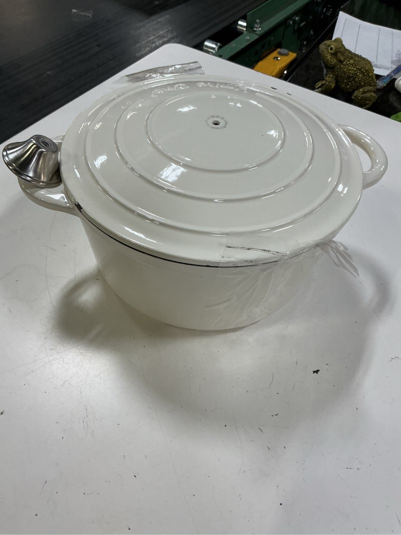 Condition photo showing As Is for miereirl 6 qt enameled dutch oven pot with lid, cast iron dutch oven with dual handles for bread bak