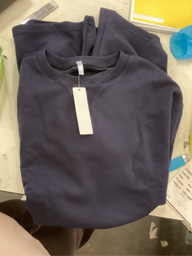 Condition photo showing Good Condition for Dokuritu Sweatshirt Dress for Women Crewneck Long Sleeve Ruffled Patchwork Pullover Fall Dress Casual Sport Mini Dress Navy Blue Medium