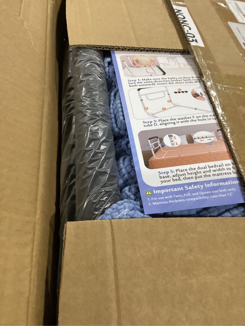 Condition photo showing As Is for Mybow Double Bed Rail, U Bar for Medical Bedside Safety Assisting Rails, Railing Support for Elderly Adults Under Mattress Handrail, Hospital Dual Bed Rails for Seniors Twin Full Queen Adjustable Rail 62"L × 20"W × 19"H