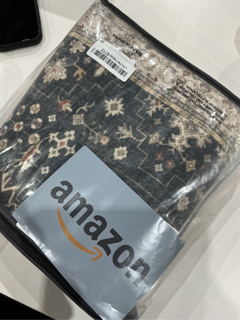 Condition photo showing Good Condition for black boho washable 2x6 runner rugs for hallway kitchen bedroom beside laundry room bathroom rug, pet & kids friendly, non slip low pile stain resistant soft foldable long 24 x 72 floor carpet 2' x 6' (runner) ashen / multi