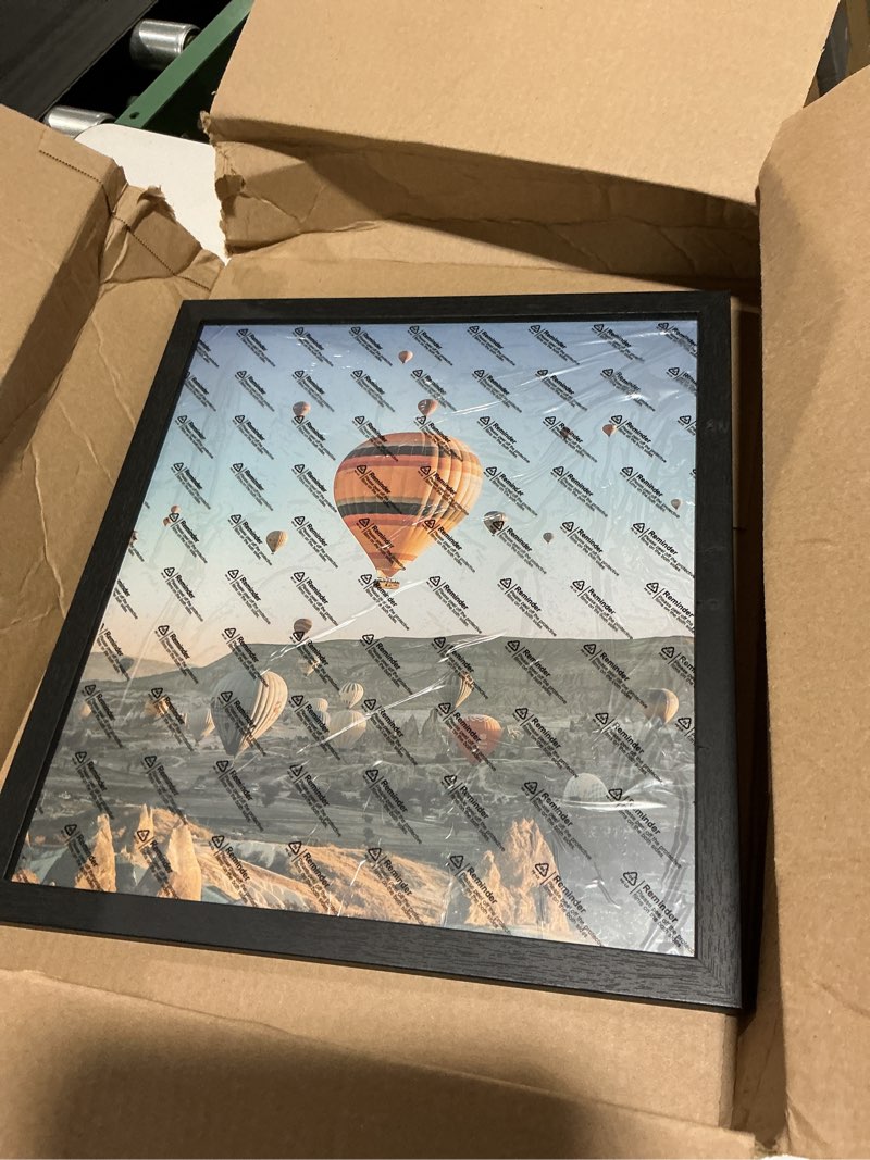 Condition photo showing New/Like New for 14x16 picture frame black for poster photo picture, horizontal and vertical formats for wall hanging, 14 x 16 wall gallery poster photo frame for 14 by 16 photos posters, black black 14x16 inch