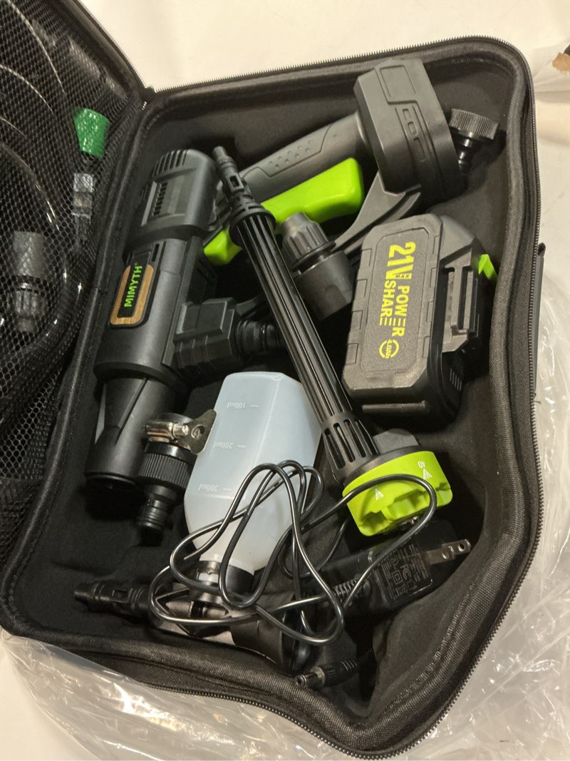 Condition photo showing Good Condition for cordless pressure washer battery powered; 990psi cordless power washer with 6-in-1 nozzle, 23ft high-elastic hose, 21v battery&charger; home portable handheld pressure washer cleaner (enduringgreen)