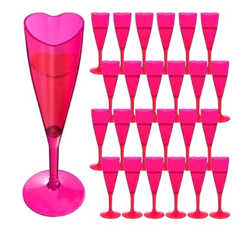 24 pcs heart shaped champagne flutes wedding plastic goblet cups 4.4oz disposable toasting glasses wine cups for galentine bachelorette wedding bridal shower party(,red)