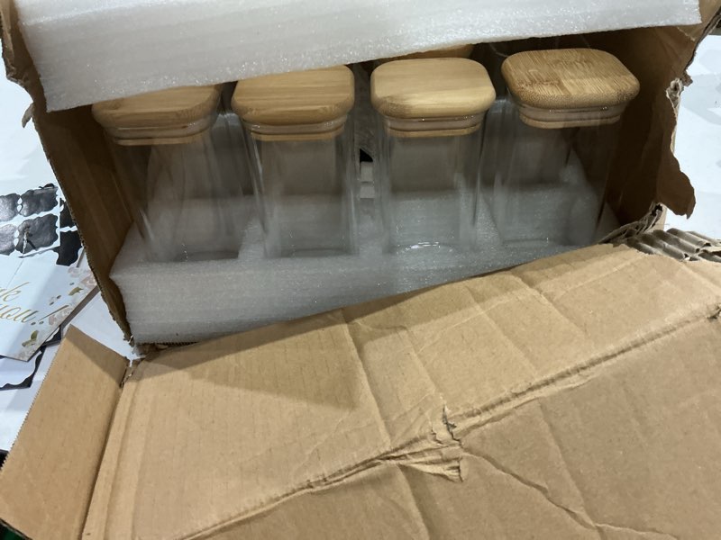 Condition photo showing Good Condition for 12 pack 10 oz square glass spice jars with lids and labels – airtight small spice containers set, clear glass storage jars for seasoning, spices, kitchen pantry organization square/10oz/12pcs