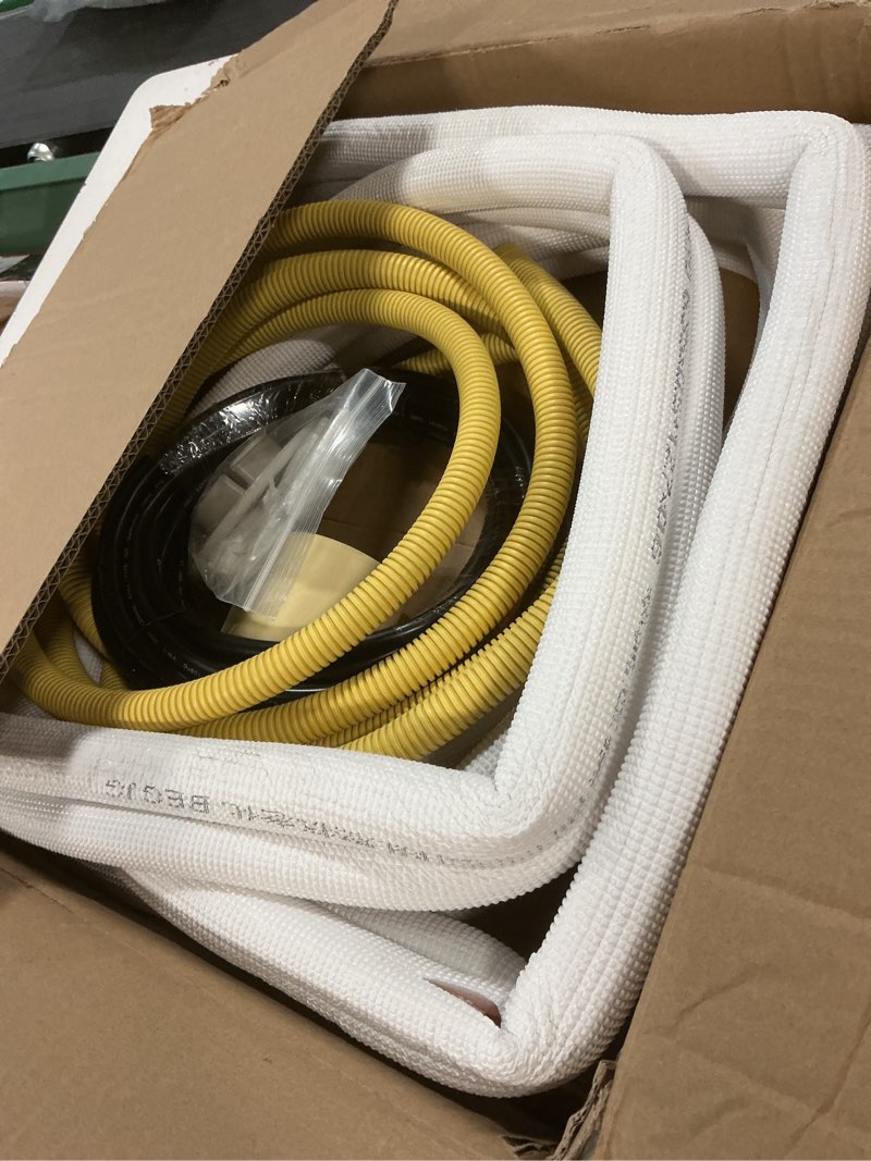 Condition photo showing Good Condition for 16ft length mini split line set,1/4" 1/2" od copper pipes tubing and 3/8 white pe thickened insulated coil with flared nuts for mini split air conditioner hvac or heat pump system. (16ft(1/4+1/2))
