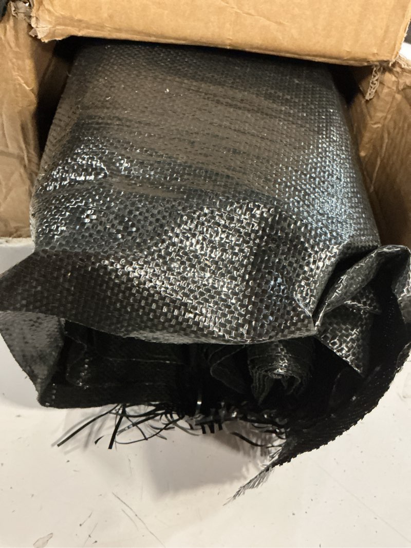 Condition photo showing As Is for 6ft x300ft black weed barrier 3.5oz landscape premium fabric-heavy duty woven ground cloth with superior permeability weed control convenient design