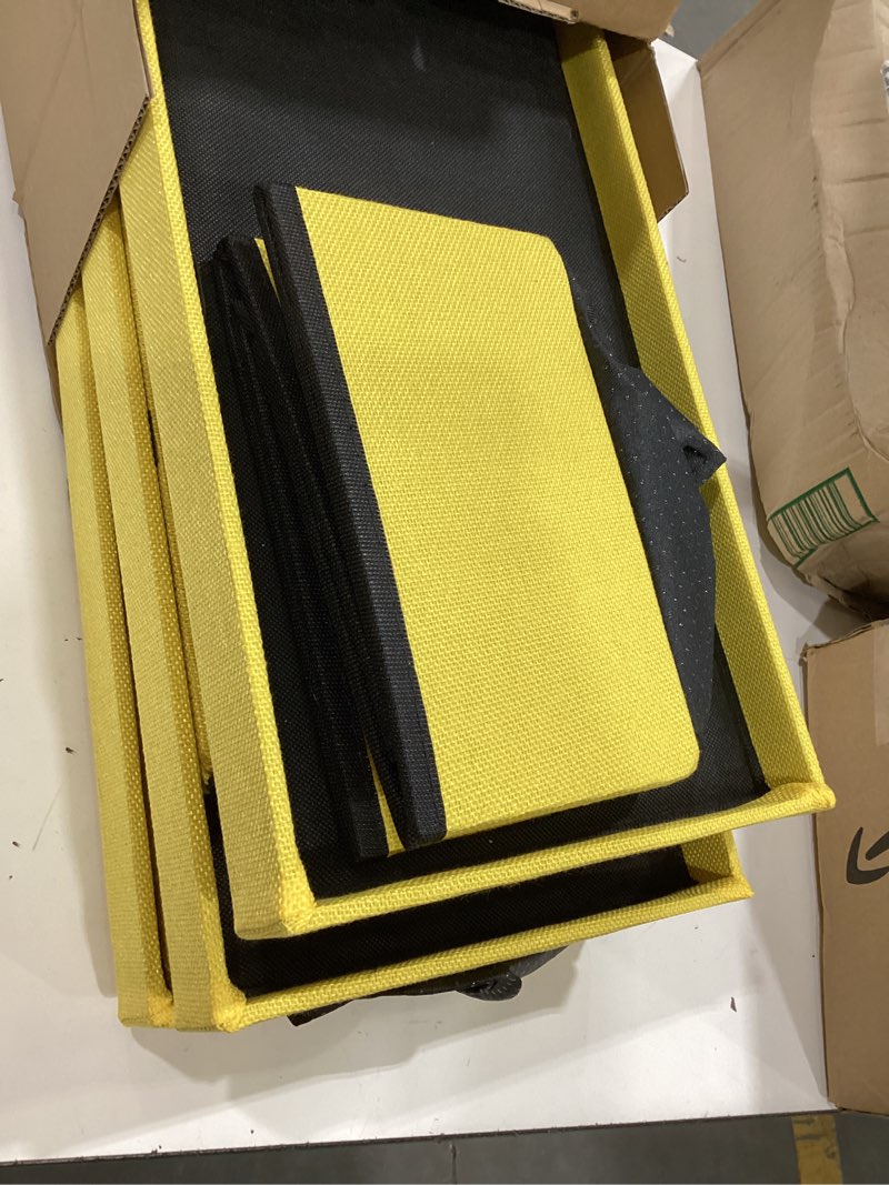 Condition photo showing As Is for dog stairs with storage, 3-step wider sturdy dog steps for small/medium/large dogs and older cats, folding doggie ramp for bed/couch/car hold up to 180 lbs (16.7" h, yellow) yellow 3 28.5x17x16.7 inch