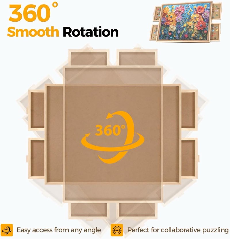 builderbutler 1000 pieces rotating puzzle board with 4 drawers,28.74"x20.94" portable wooden jigsaw puzzle table with lazy susan spinning cover for adults