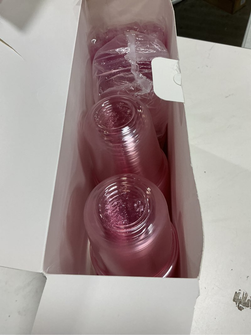 Condition photo showing Good Condition for 12oz disposable stemless glasses with flat lids and straws,pet disposable drinking cups,clear plastic wine glasses for parties birthday,wedding,meeting,christmas party supplies. (50, pink) pink 50