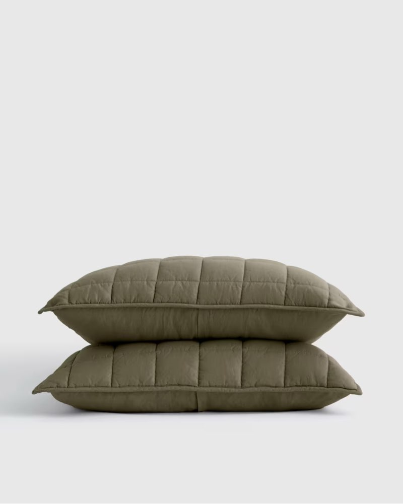 quince european linen box quilted sham set of 2  pillow case king duty olive 