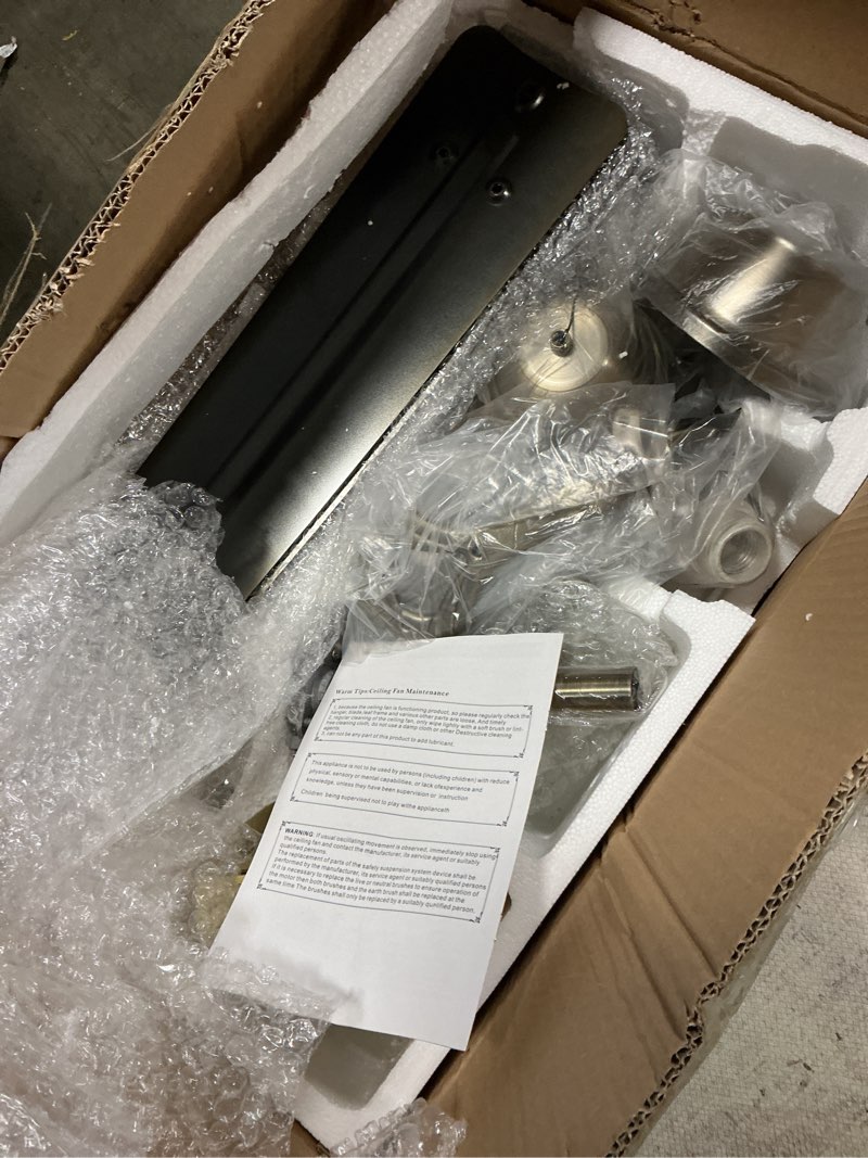 Condition photo showing Good Condition for 52" reversible ceiling fan with 5 stainless steel blades and remote control, indoor modern fan chandeliers, livingroom dingroom ceiling light kits with fans (bronze)