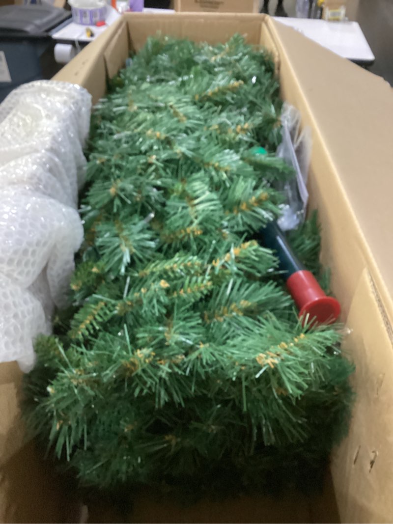 Condition photo showing As Is for national tree company pre-lit artificial slim christmas tree, green, tiffany fir, white lights, includes stand, 7.5 feet 7ft 6in