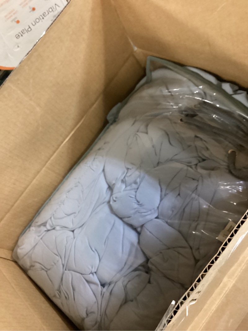Condition photo showing As Is for masaca oversized king comforter 120x120,3 pieces ruched ruffle bedding comforter,light blue rustic shabby boho cal king bed comforter oversized lightweight and soft