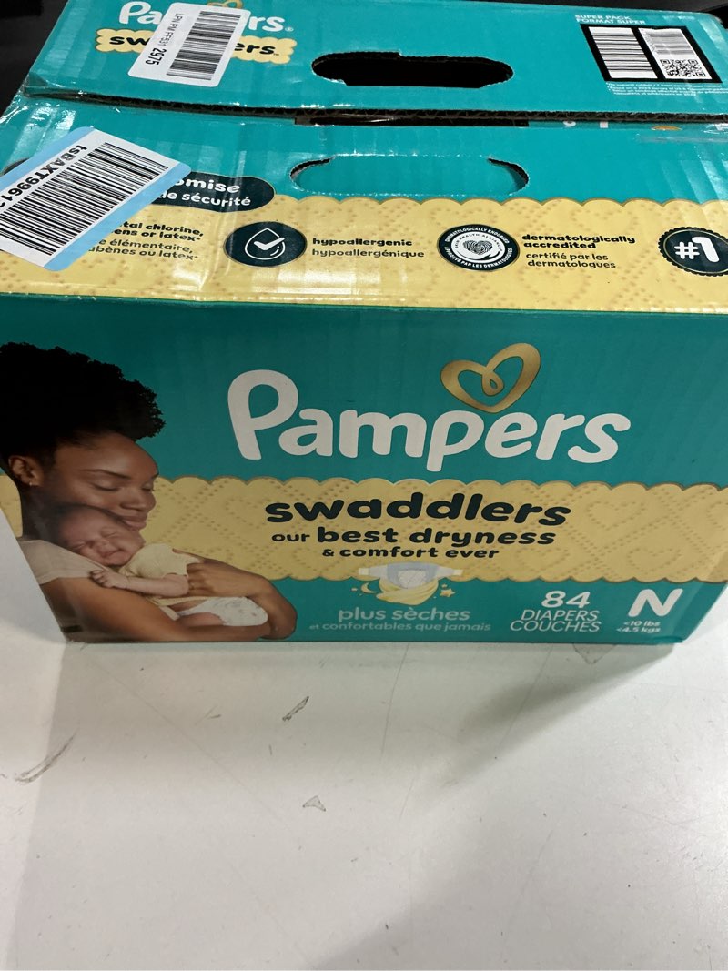 Condition photo showing New/Like New for Pampers Swaddlers Diapers, Size 0 (up to 10 lbs), 84 Count, Absorbent, Keeps Baby Dry and Comfortable, Skin Safe Disposable Baby Diaper (Packaging May Vary) Newborn 84