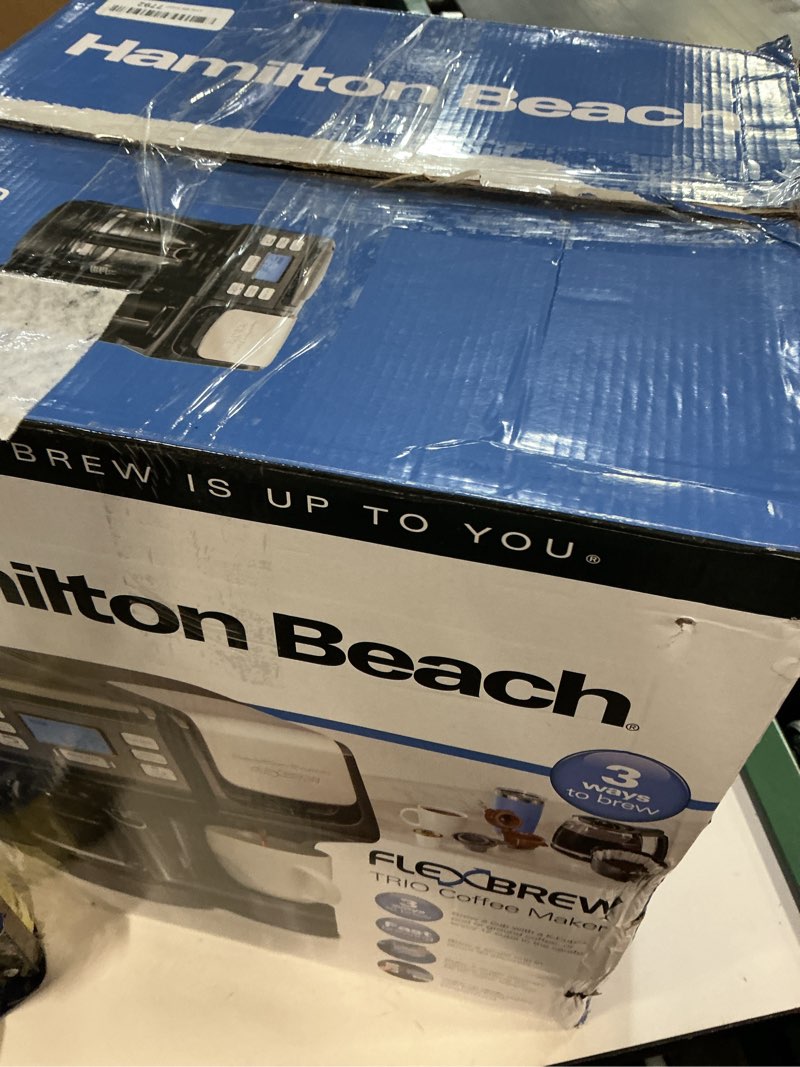 Condition photo showing As Is for Hamilton Beach FlexBrew Trio 2-Way Coffee Maker, Compatible with K-Cup Pods or Grounds, Combo, Single Serve & Full 12c Pot, Black - Fast Brewing (49902)