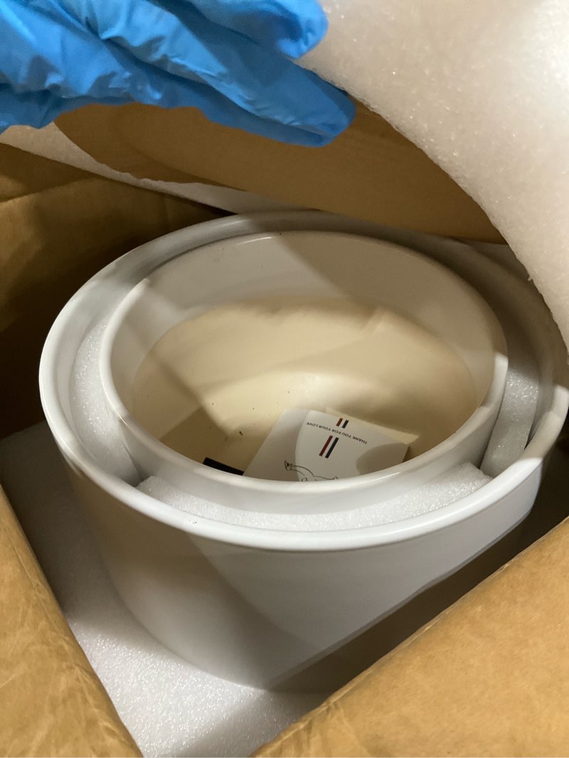 Condition photo showing Good Condition for le tauci ceramic plant pots, set of 2, 8+10 inch plant pots indoor with drainage hole & saucer, sturdy planters for indoor plants, modern minimalist decor for snake plant, monstera, white white 8+10 inch