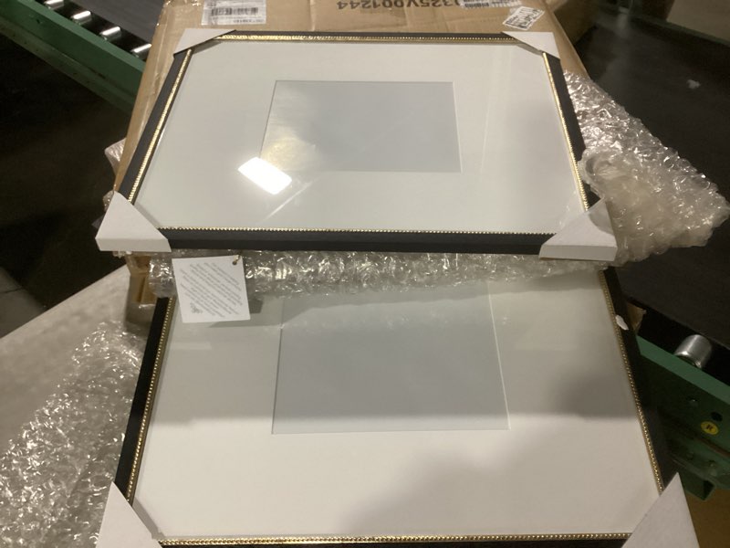 Condition photo showing As Is for kate and laurel wilbanks traditional rectangle picture frame set of 2, 16 x 20 matted to 8 x 10, black and gold, vintage three-piece frame set for gallery wall frame set in living room wall decor