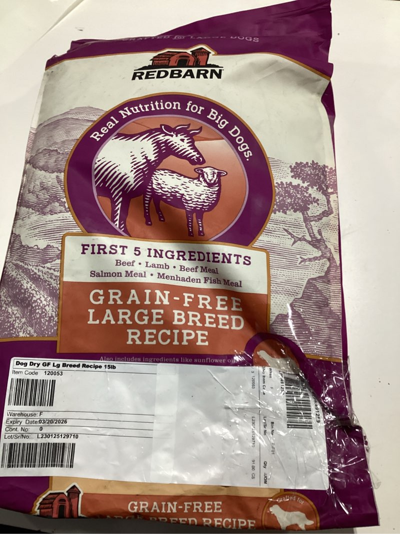 Condition photo showing As Is for Redbarn Grain-Free Large Breed Dog Food Kibble - Beef & Lamb Recipe - Made in USA No Chicken Recipe with Functional Ingredients to Support Healthy Heart, Joints, Digestion, Skin & Coat - 28lb 28 Pound